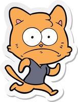 sticker of a cartoon nervous cat vector