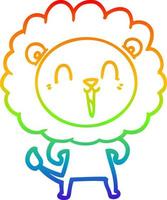 rainbow gradient line drawing laughing lion cartoon vector