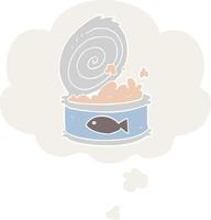 cartoon canned food and thought bubble in retro style vector