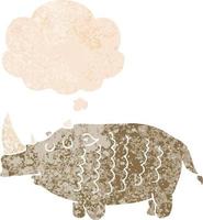 caricatura, rinoceronte, y, pensamiento, burbuja, en, retro, textura, estilo vector
