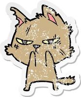 pegatina angustiada de un duro gato de dibujos animados vector