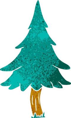 retro cartoon doodle of woodland pine trees