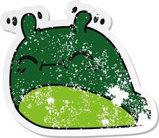 distressed sticker cartoon of a happy kawaii slug vector