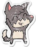 distressed sticker of a happy cartoon fox vector