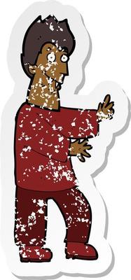 retro distressed sticker of a cartoon vampire waving hands