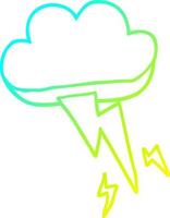 cold gradient line drawing cartoon thundercloud and lightning vector