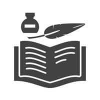Quill and Book Glyph Black Icon vector