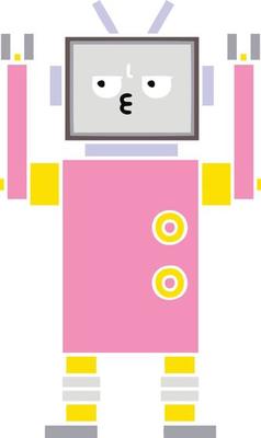 flat color retro cartoon robot