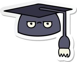 sticker of a cute cartoon graduation hat vector