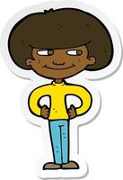 sticker of a cartoon boy with hands on hips vector