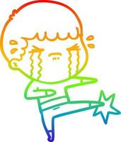 dibujo de línea de gradiente de arco iris hombre de dibujos animados llorando vector