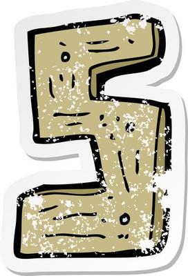 retro distressed sticker of a cartoon wooden number