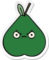 sticker of a cute cartoon angry pear vector