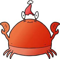 gradient cartoon of a crab wearing santa hat vector