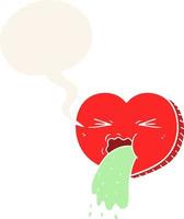 cartoon love sick heart and speech bubble in retro style vector