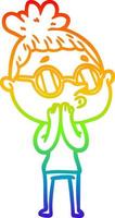 rainbow gradient line drawing cartoon woman wearing glasses vector