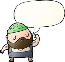 cartoon tough fisherman and speech bubble in smooth gradient style vector