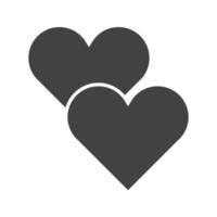 dos corazones glifo icono negro vector