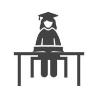 Female Student Studying Glyph Black Icon vector