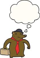 cartoon business bear and thought bubble vector