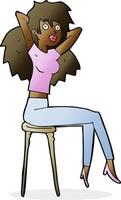 cartoon woman posing on stool vector