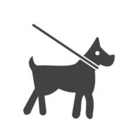 perro con correa glifo icono negro vector