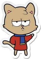 sticker of a bored cartoon cat in winter clothes vector