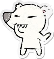 distressed sticker of a angry polar bear cartoon thinking vector
