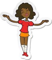 sticker of a cartoon woman taking praise vector