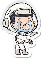 distressed sticker of a cartoon crying astronaut vector