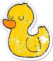 distressed sticker of a cartoon duck vector