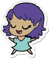 sticker of a happy cartoon elf girl vector