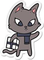 sticker of a confused cartoon cat vector