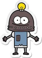 sticker of a happy carton robot with light bulb vector