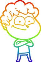 rainbow gradient line drawing cartoon happy man vector