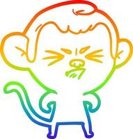 rainbow gradient line drawing cartoon annoyed monkey vector