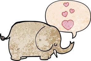 cute cartoon elephant and love hearts and speech bubble in retro texture style