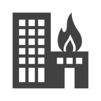 edificio en llamas glifo icono negro vector