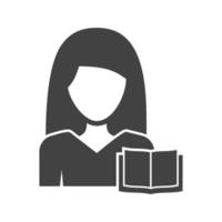 mujer leyendo glifo icono negro vector
