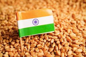 Grains wheat with India flag, trade export and economy concept. photo