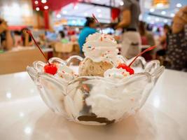 Ice cream scoops with cherry photo