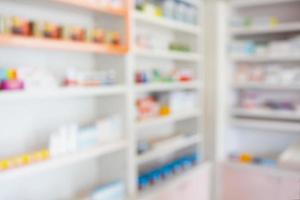 pharmacy shelves filled with medication blur background photo