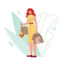 Woman Holding Recycling Shopping Packages Vector Illustration
