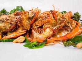 deep fried prawns in tamarind sauce with herb photo