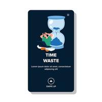 Time Waste Boy On Computer In Internet Vector