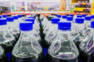 Carbonated soft drink bottles close up photo