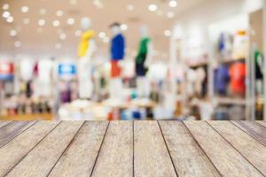 Empty table and blur clothing store with bokeh background photo