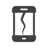 Broken Cell Phone Glyph Black Icon vector