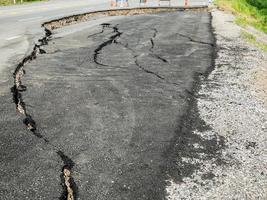 asphalt road cracked and broken texture photo