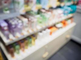 Blur Pharmacy store with medicines on shelves photo